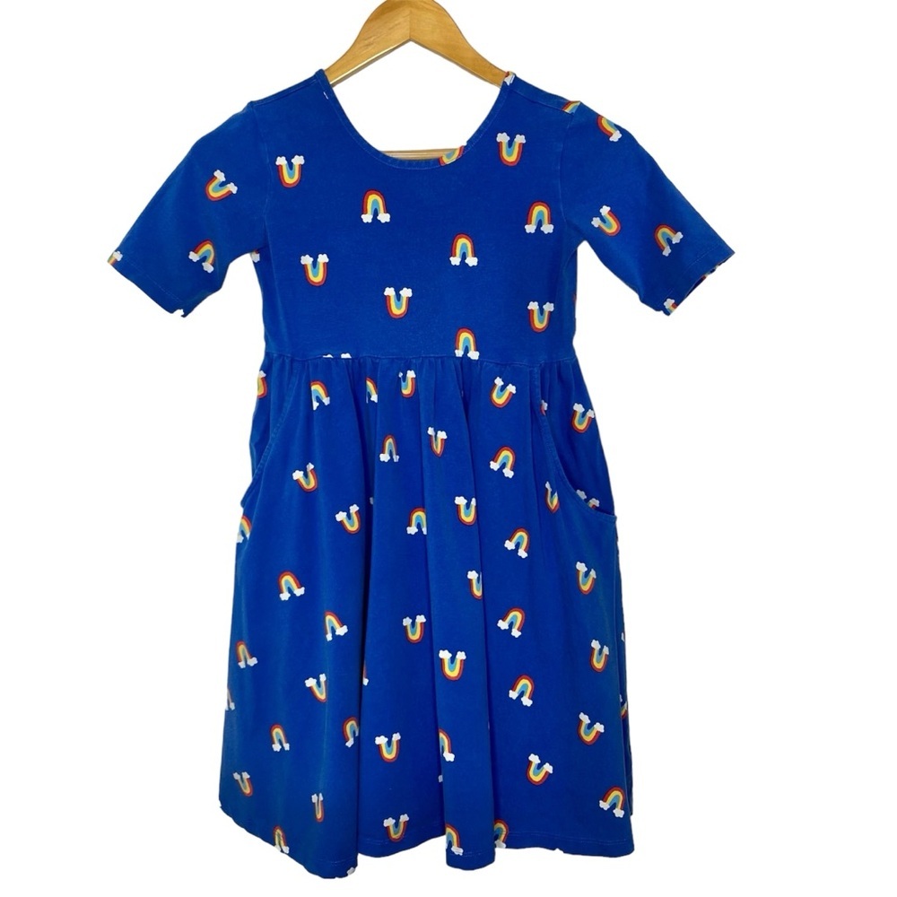 Hanna Andersson Royal Blue Dress, Pockets, All Over Rainbow Cloud Print